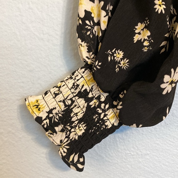 Wayf Womens Size S Black Yellow Floral Off Shoulder Smocked Bodysuit Long Sleeve - Picture 5 of 15